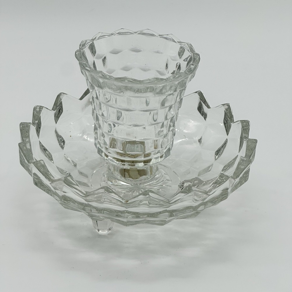 Vintage Clear Pressed Glass Votive Candle Holder Scalloped Edge 3-Footed